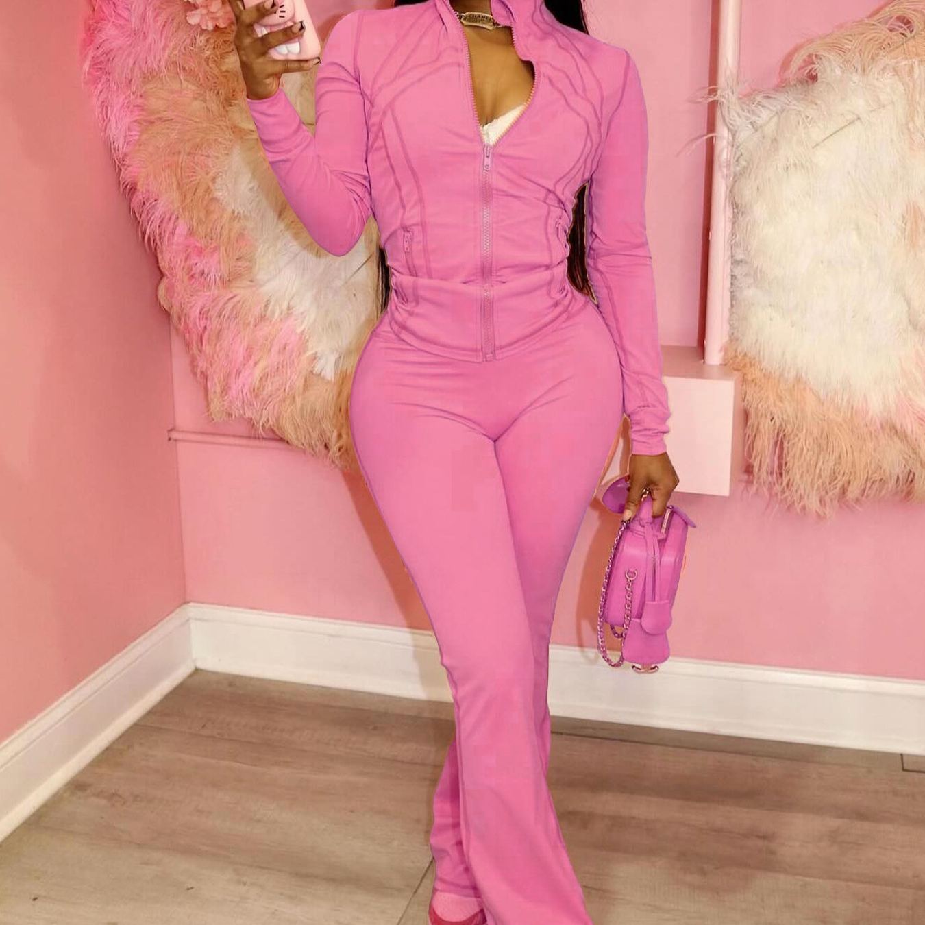 Sexy Long-Sleeve Flared Two-Piece Set for Women