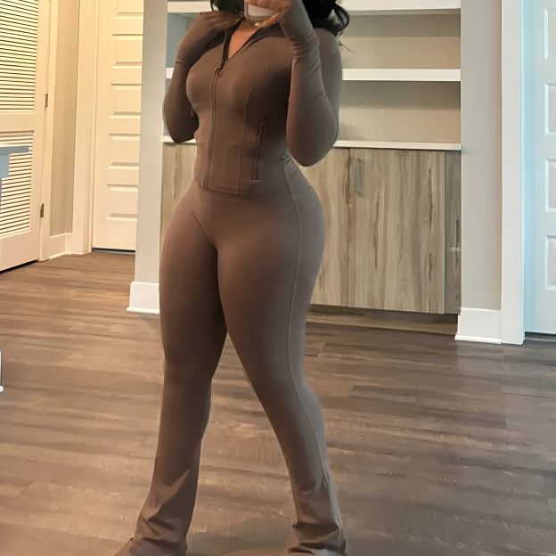 Sexy Long-Sleeve Flared Two-Piece Set for Women