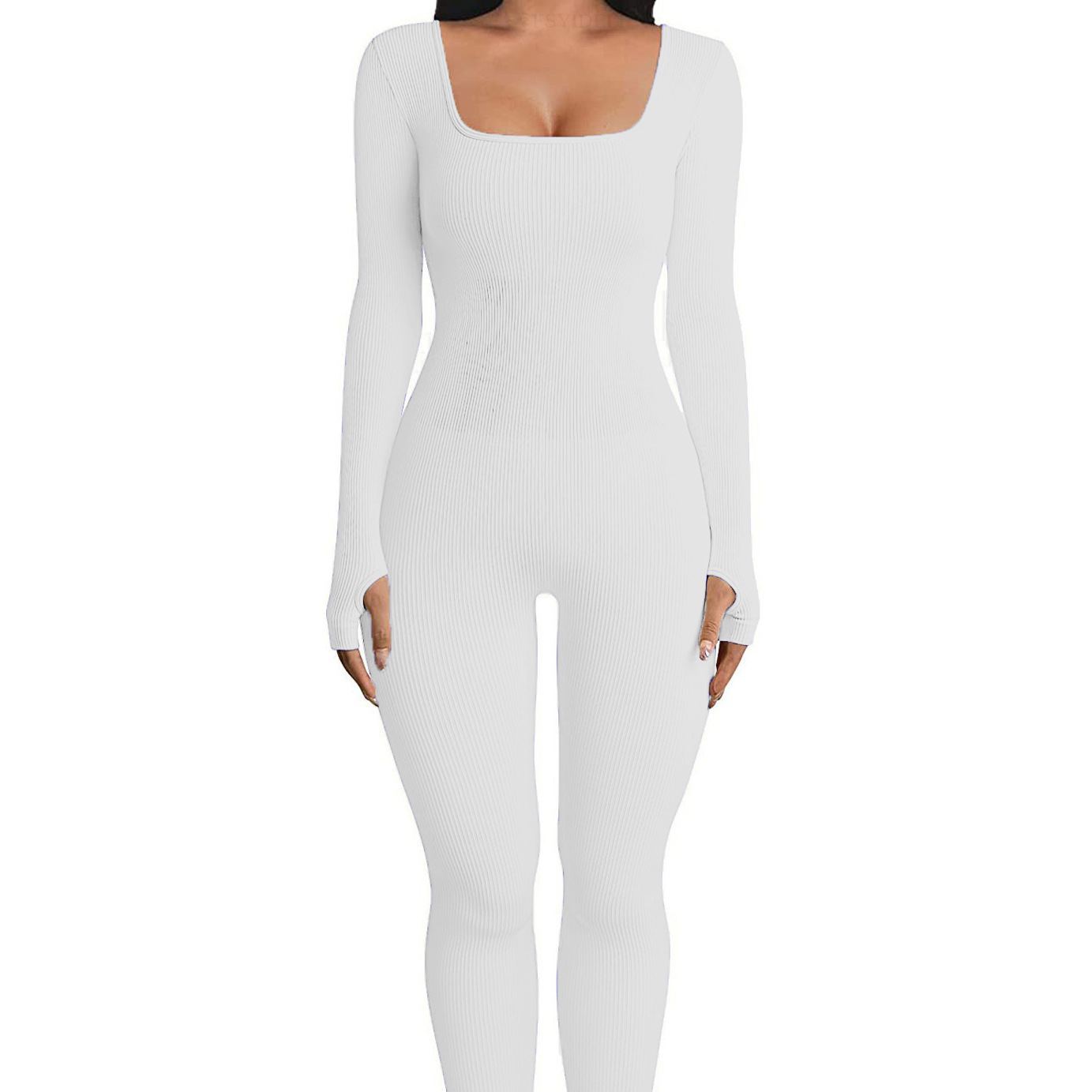 Ribbed Square-Neck Sculpting Jumpsuit for a Snatched, Curve-Lifting Fit