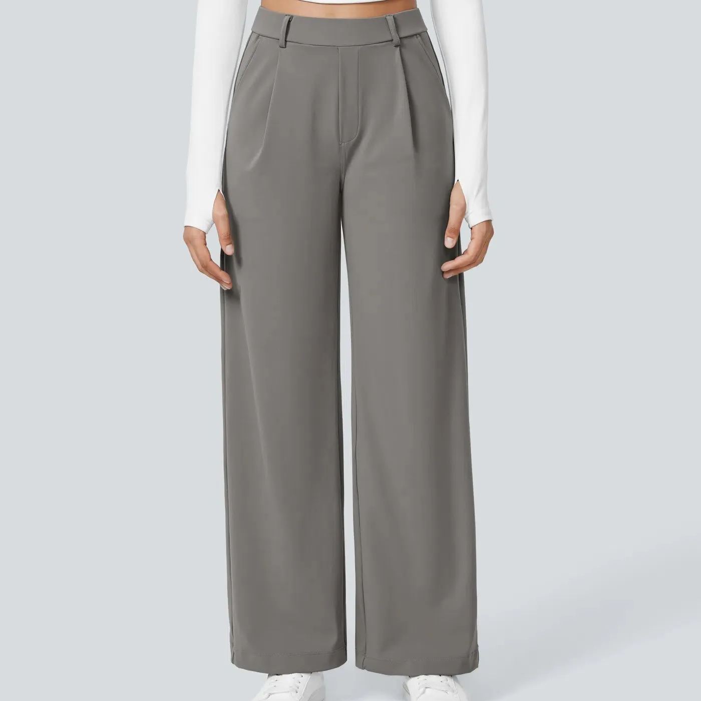 High-Waisted Slim Straight-Leg Pants