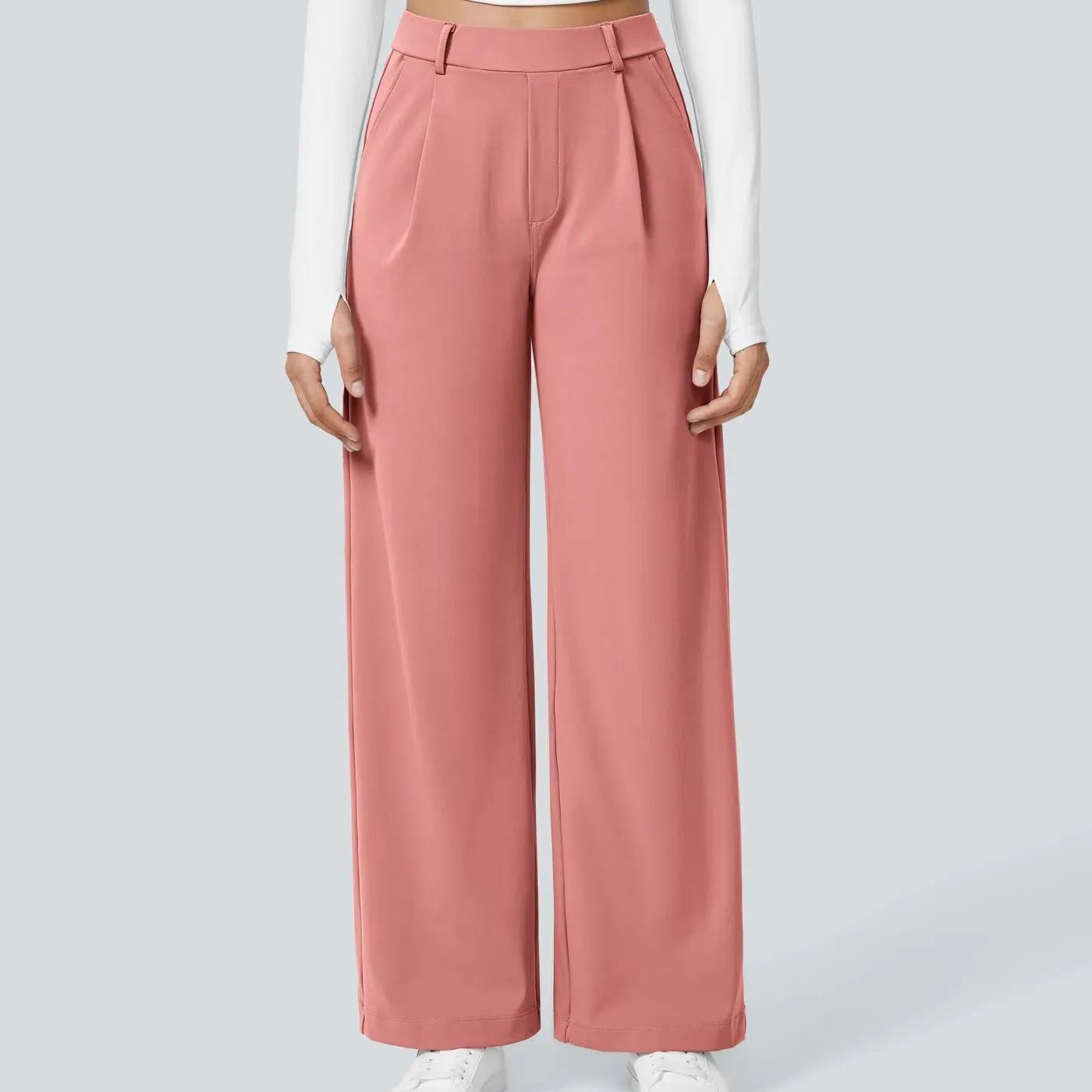 High-Waisted Slim Straight-Leg Pants