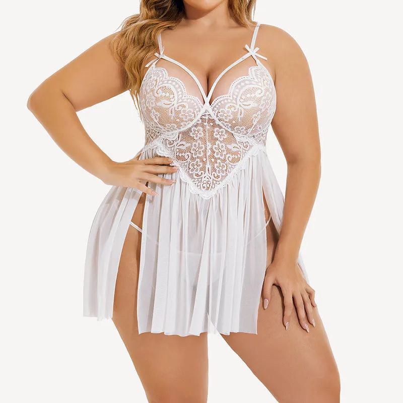Plus Size Sexy Mesh Babydoll with Side Slit