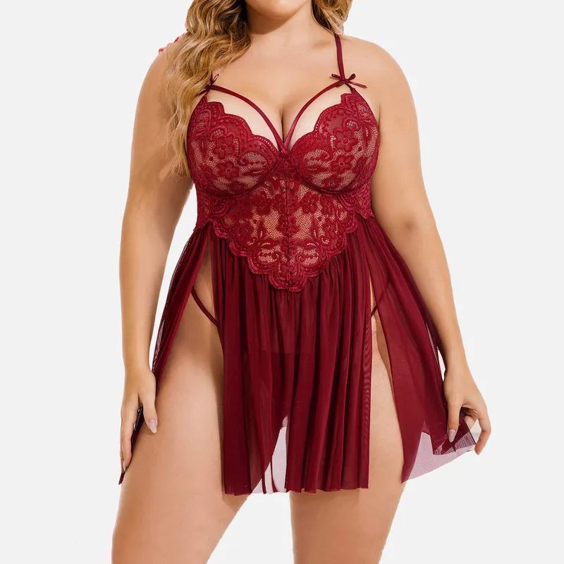 Plus Size Sexy Mesh Babydoll with Side Slit