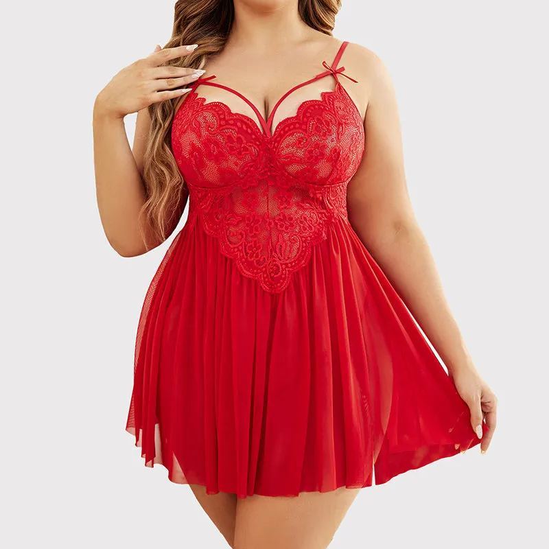 Plus Size Sexy Mesh Babydoll with Side Slit
