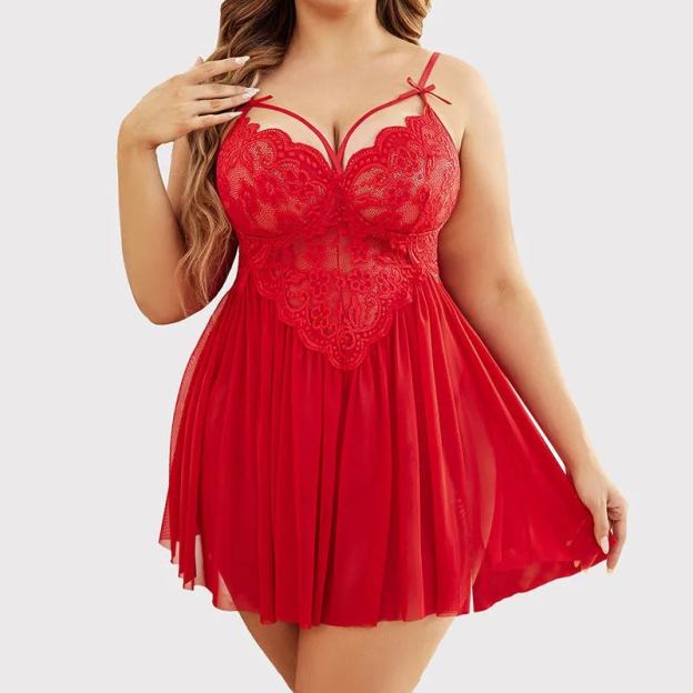 Plus Size Sexy Mesh Babydoll with Side Slit