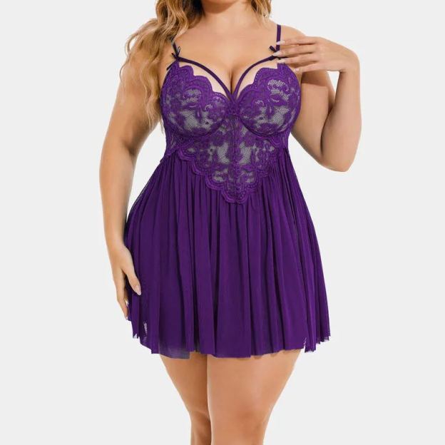 Plus Size Sexy Mesh Babydoll with Side Slit
