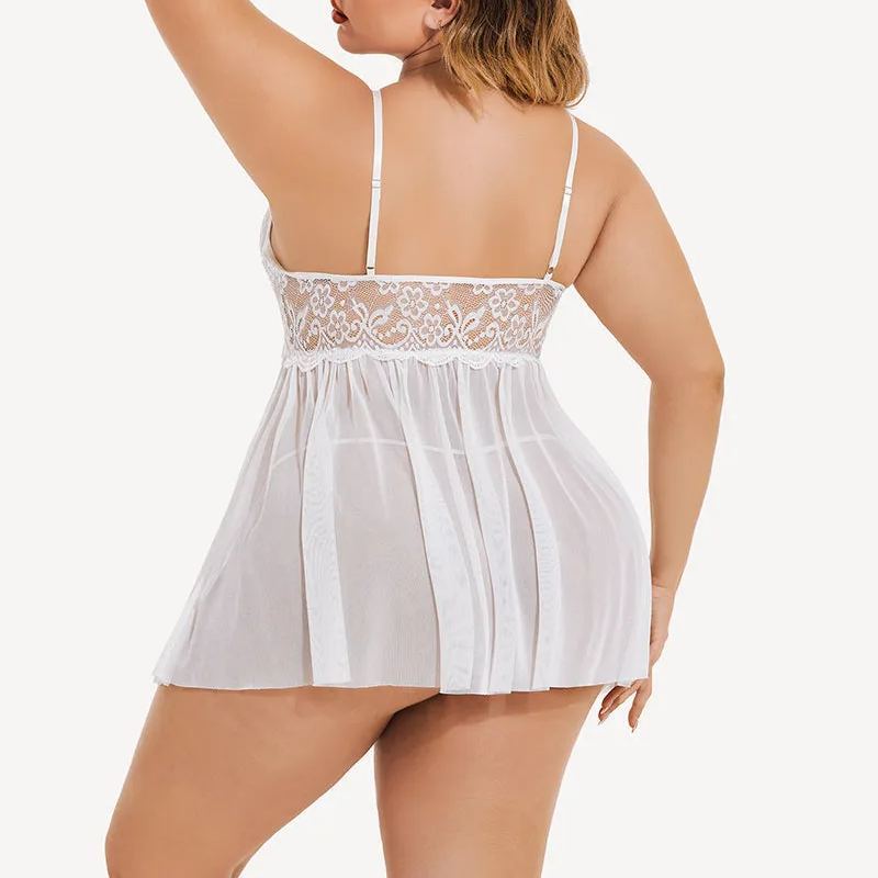 Plus Size Sexy Mesh Babydoll with Side Slit