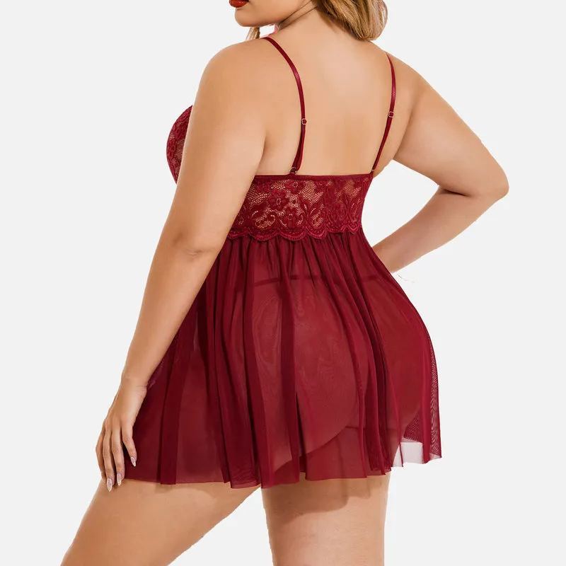 Plus Size Sexy Mesh Babydoll with Side Slit