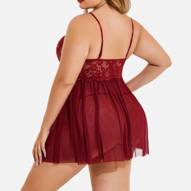 Plus Size Sexy Mesh Babydoll with Side Slit