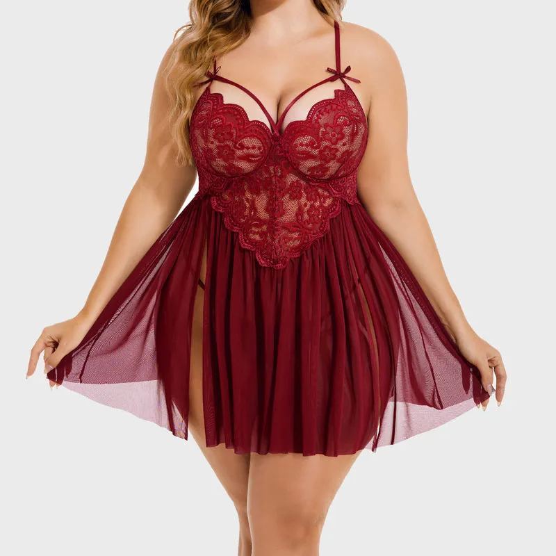 Plus Size Sexy Mesh Babydoll with Side Slit