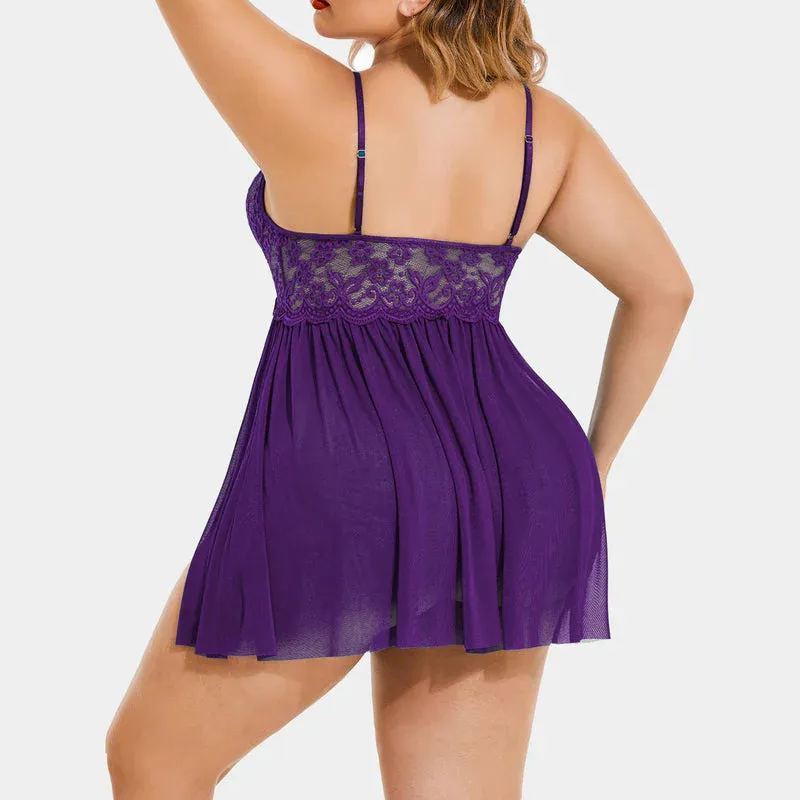 Plus Size Sexy Mesh Babydoll with Side Slit