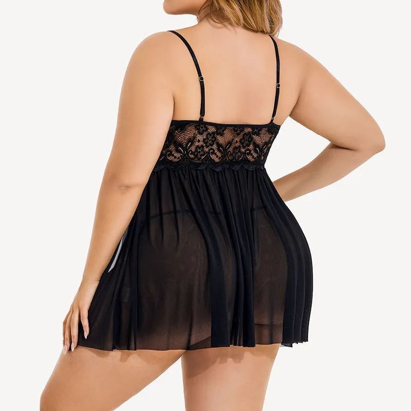 Plus Size Sexy Mesh Babydoll with Side Slit