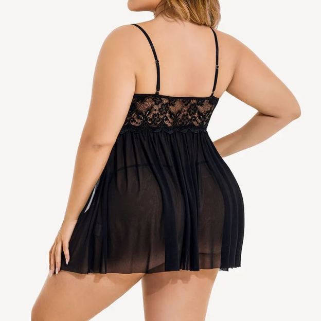 Plus Size Sexy Mesh Babydoll with Side Slit