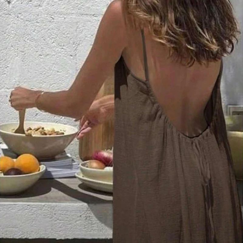 Women's Solid Color Backless Cami NightDress