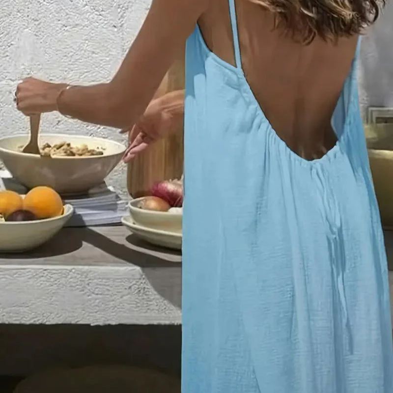 Women's Solid Color Backless Cami NightDress