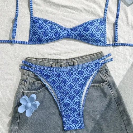 🌸 Vintage Pattern Triangle Bikini Set