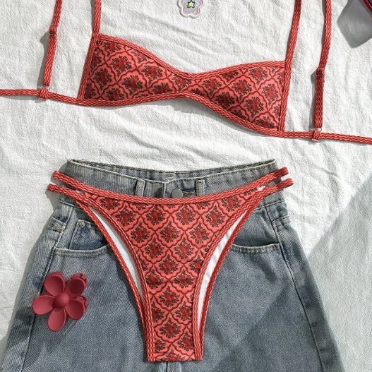 🌸 Vintage Pattern Triangle Bikini Set