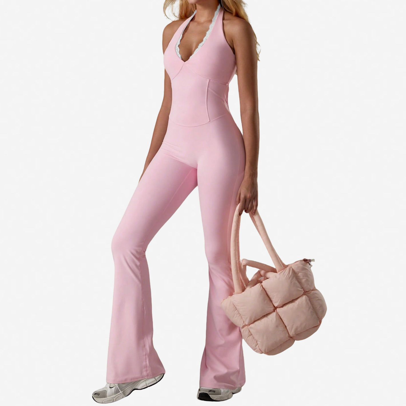 Lace Halter Neck One-Piece Yoga Jumpsuit