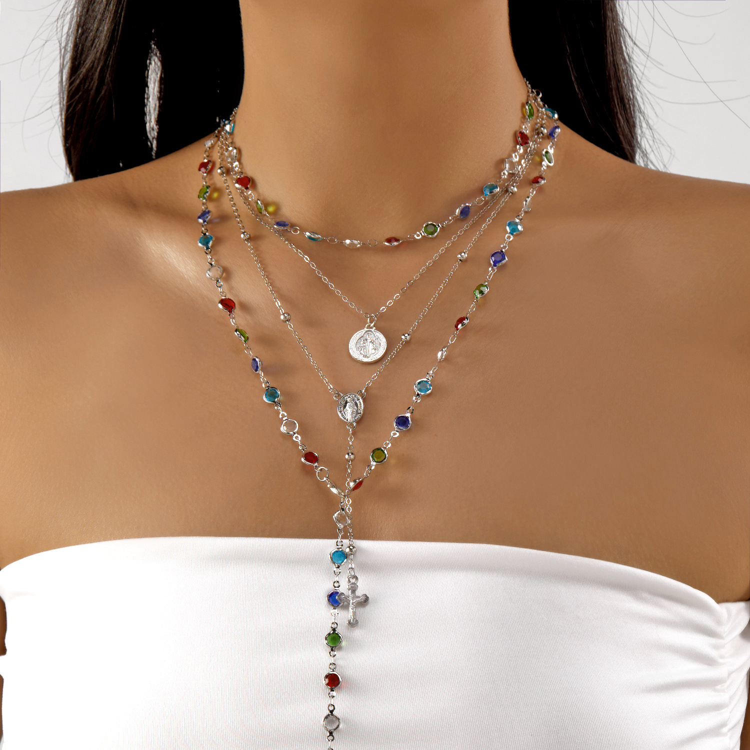 Vintage Luxe CZ Cross Tassel Necklace