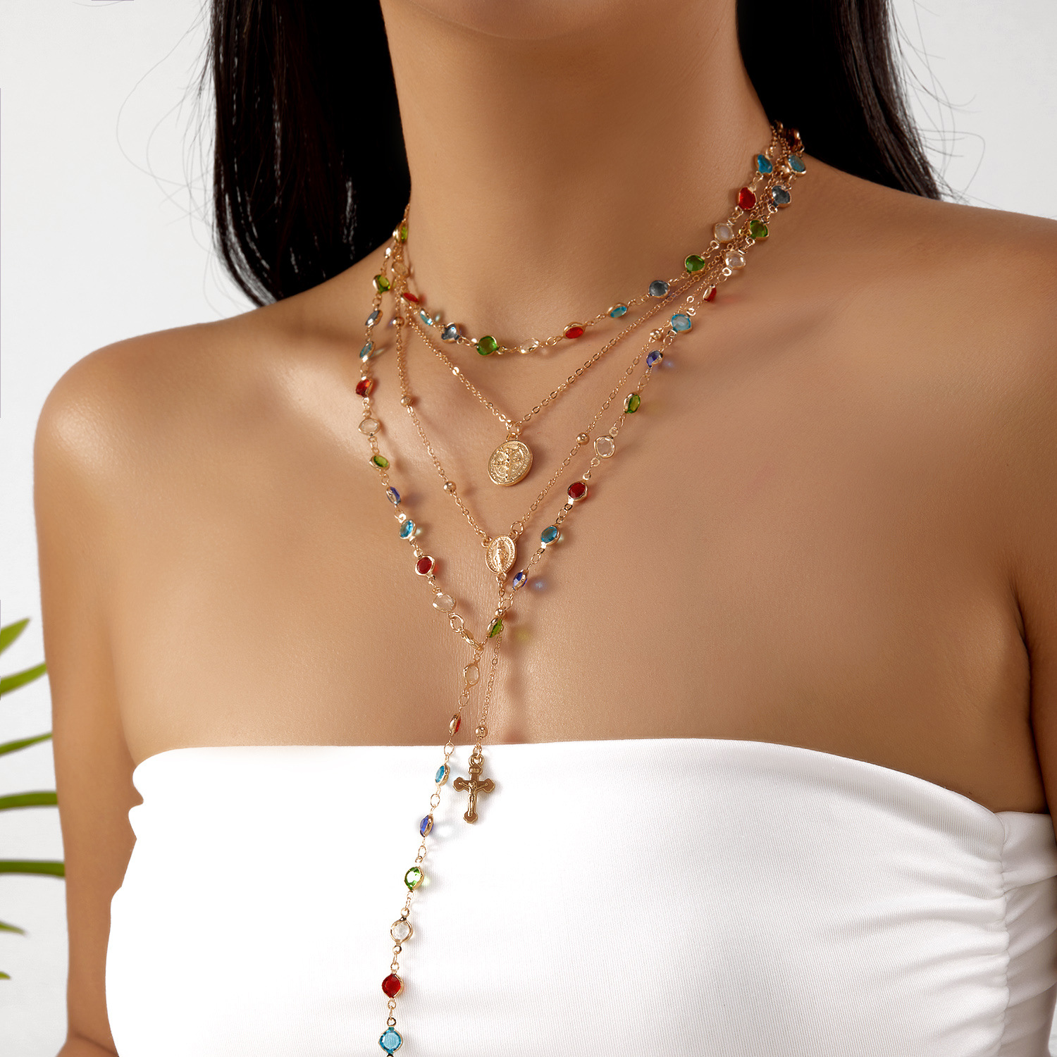 Vintage Luxe CZ Cross Tassel Necklace