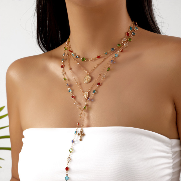 Vintage Luxe CZ Cross Tassel Necklace