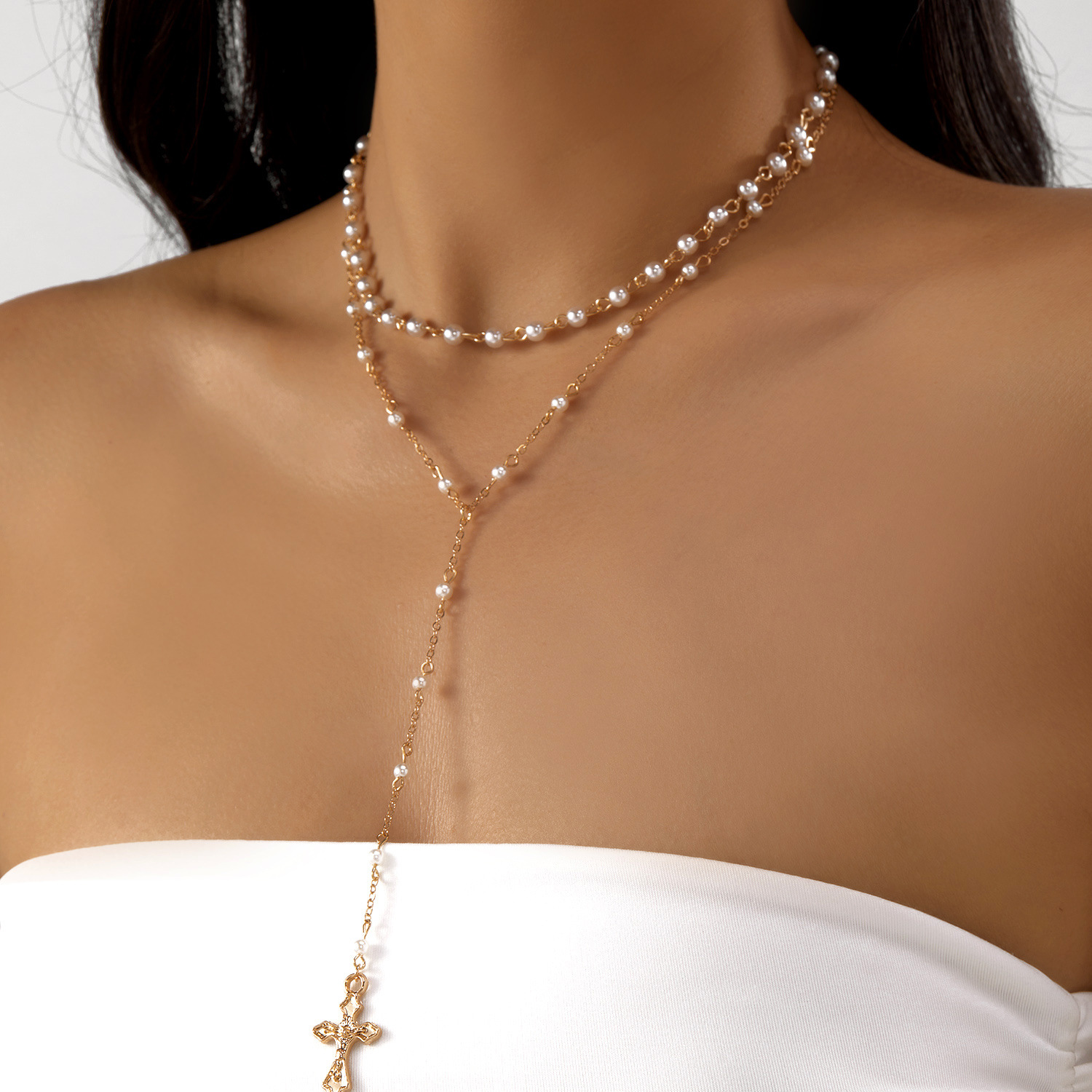 Vintage Luxe CZ Cross Tassel Necklace