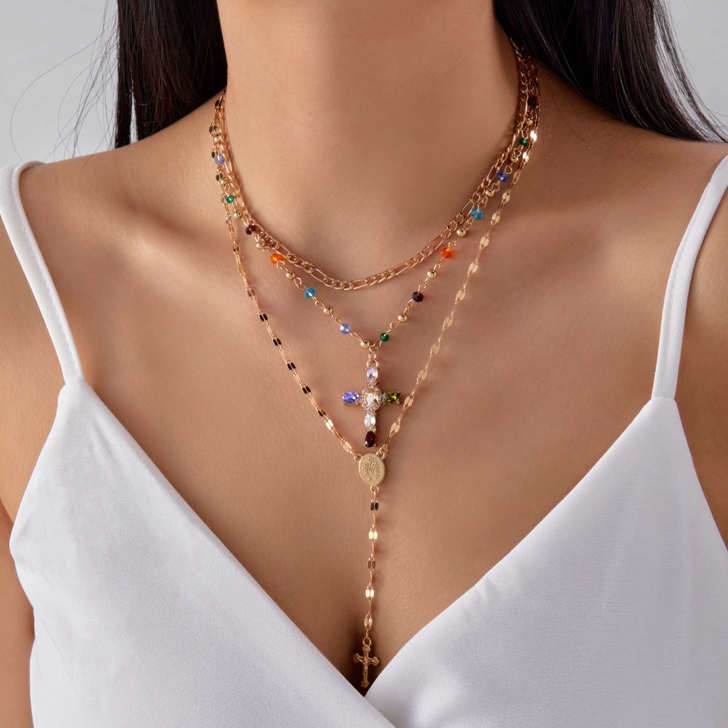 Vintage Luxe CZ Cross Tassel Necklace