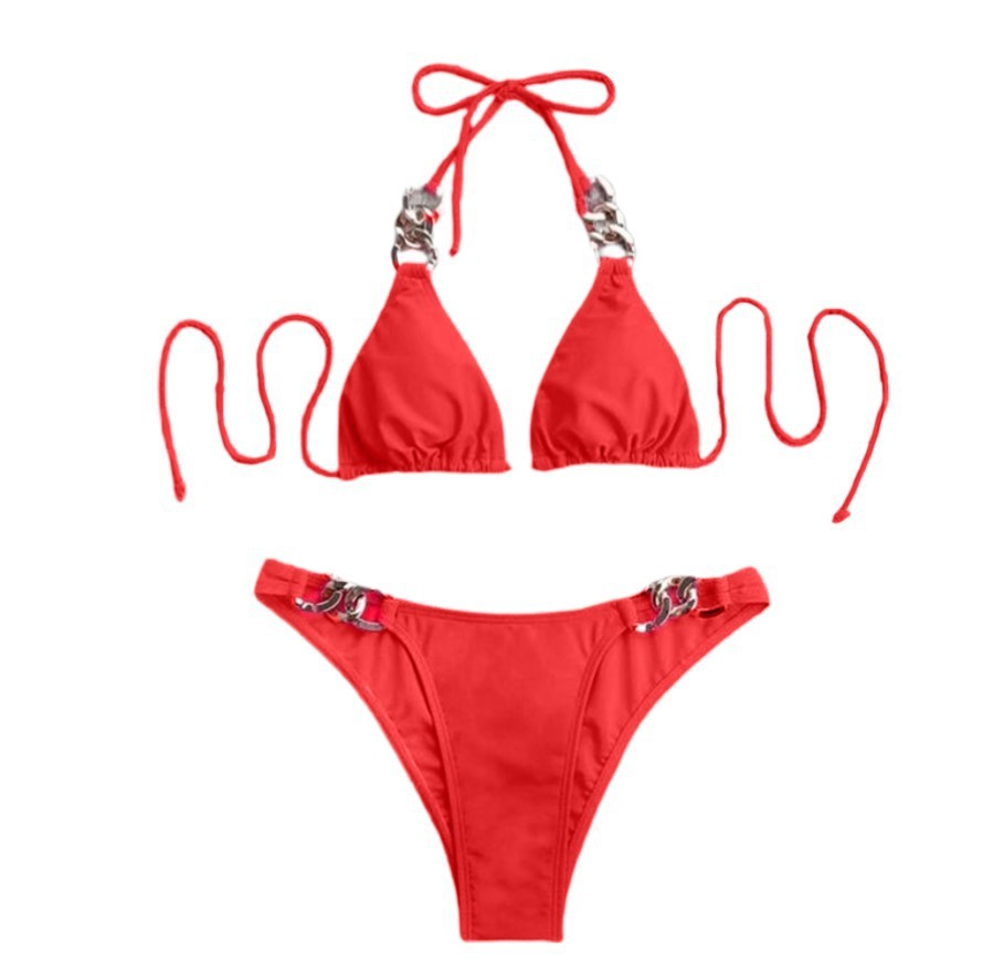 Sexy Chain Accent Triangle Bikini Set