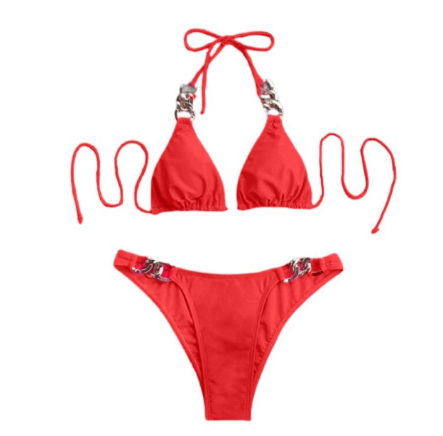 Sexy Chain Accent Triangle Bikini Set