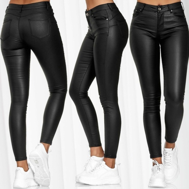 Solid Color Faux Leather Pants