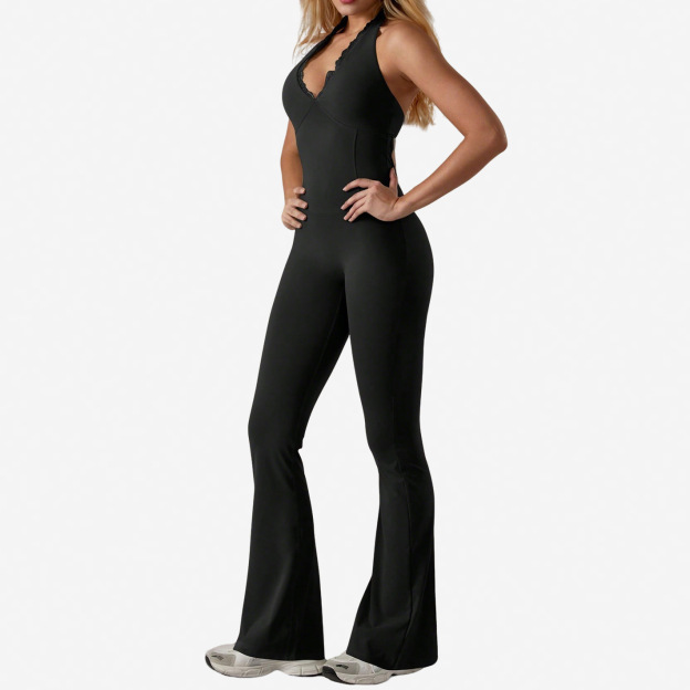 Lace Halter Neck One-Piece Yoga Jumpsuit