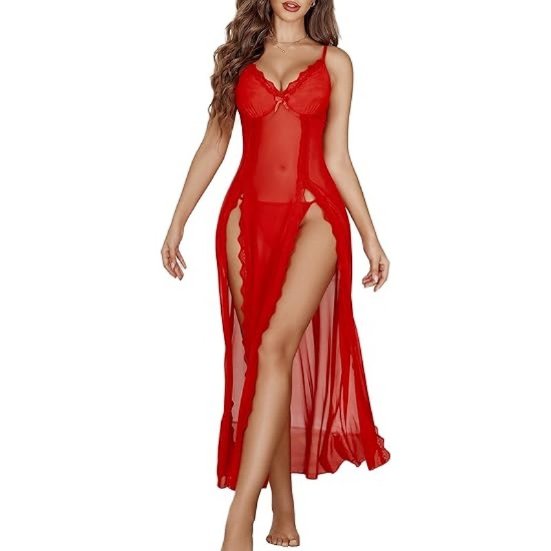 Seductive High-Slit Lingerie Nightdress