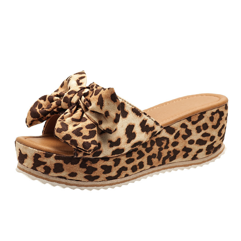 Womens Bow Knot Platform Wedge Sandals – Cork Sole Slip-On Summer Slides