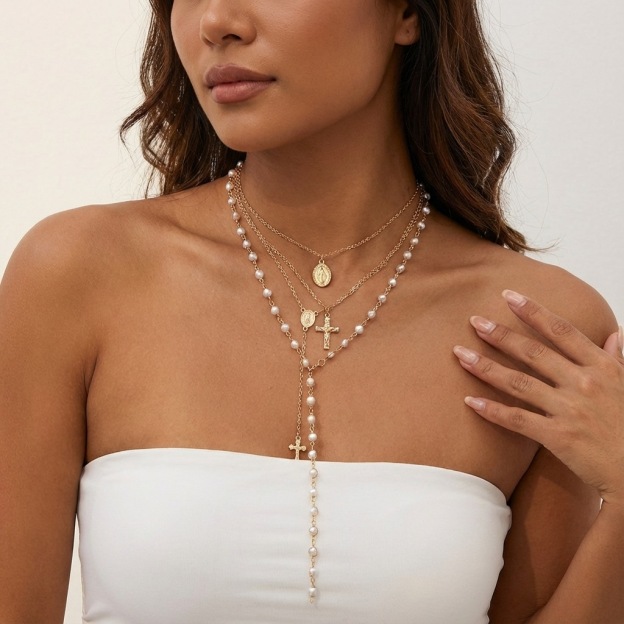 Vintage Luxe CZ Cross Tassel Necklace