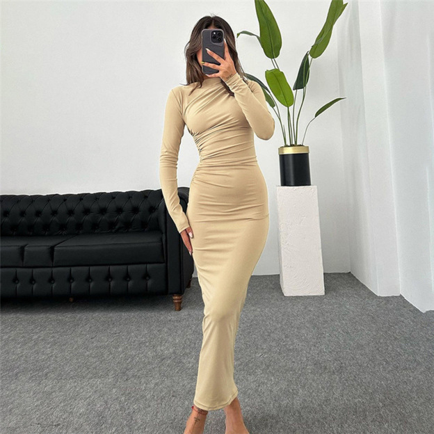 Chic Crew Neck Long-Sleeve Bodycon Dress
