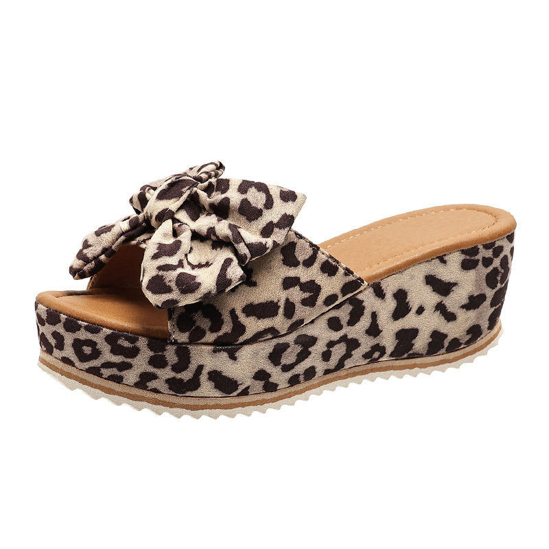 Womens Bow Knot Platform Wedge Sandals – Cork Sole Slip-On Summer Slides