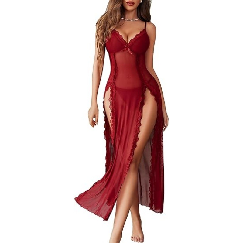 Seductive High-Slit Lingerie Nightdress