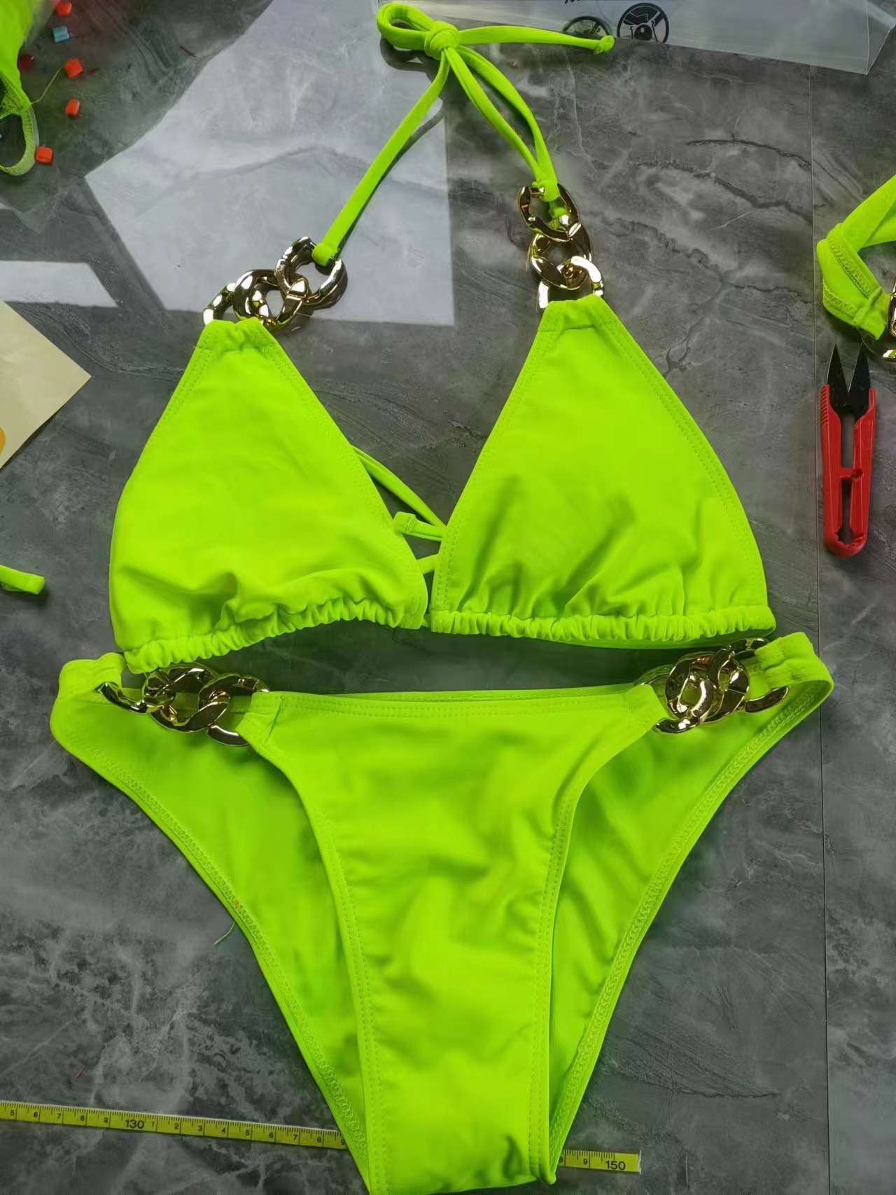Sexy Chain Accent Triangle Bikini Set