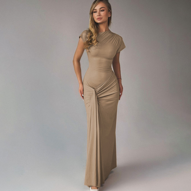 Elegant Bodycon Maxi Dress – Chic Short Sleeve Style