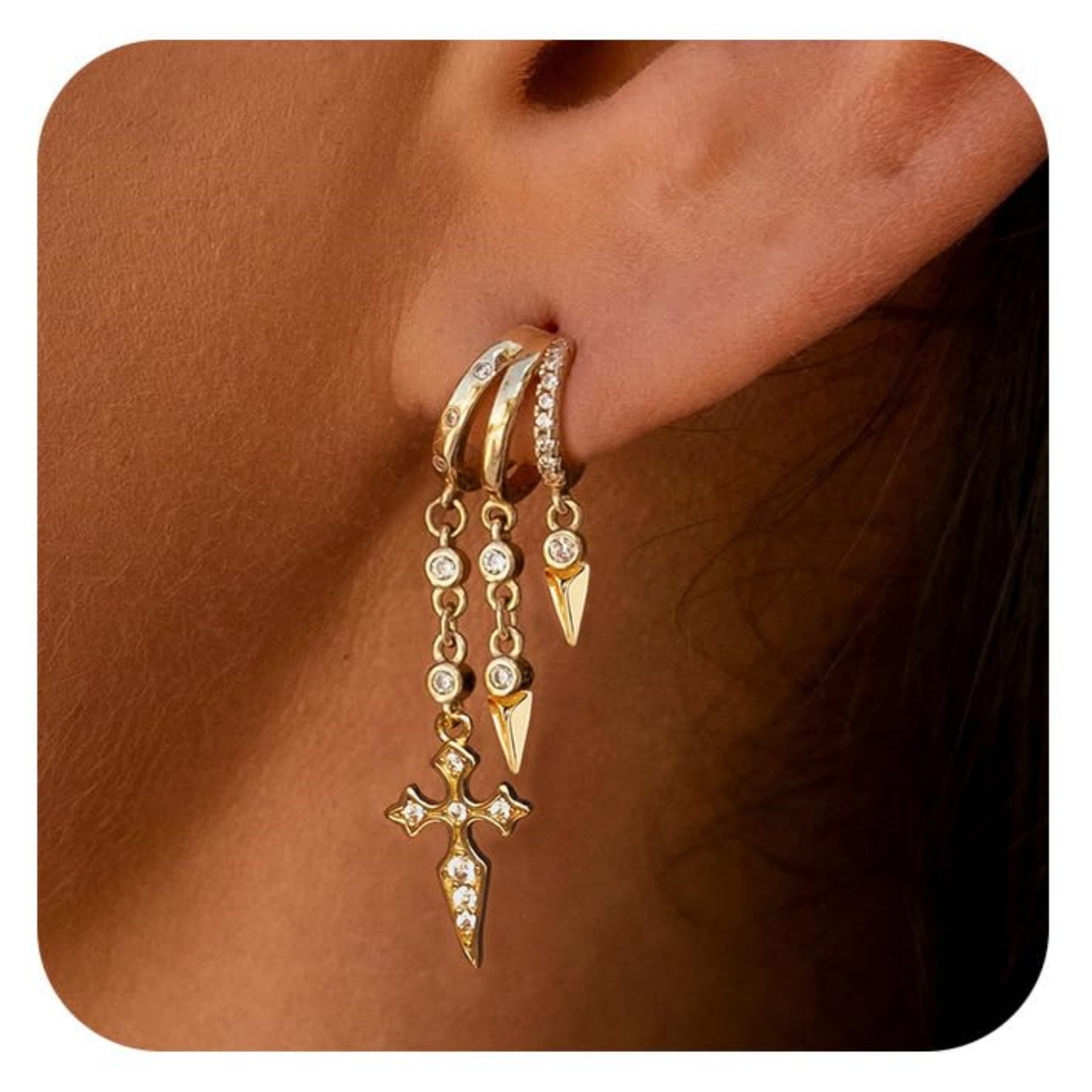 Creative Brass Gold-Plated Zircon Tassel Earrings