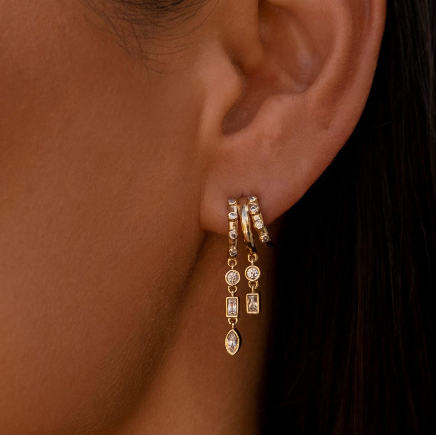 Creative Brass Gold-Plated Zircon Tassel Earrings