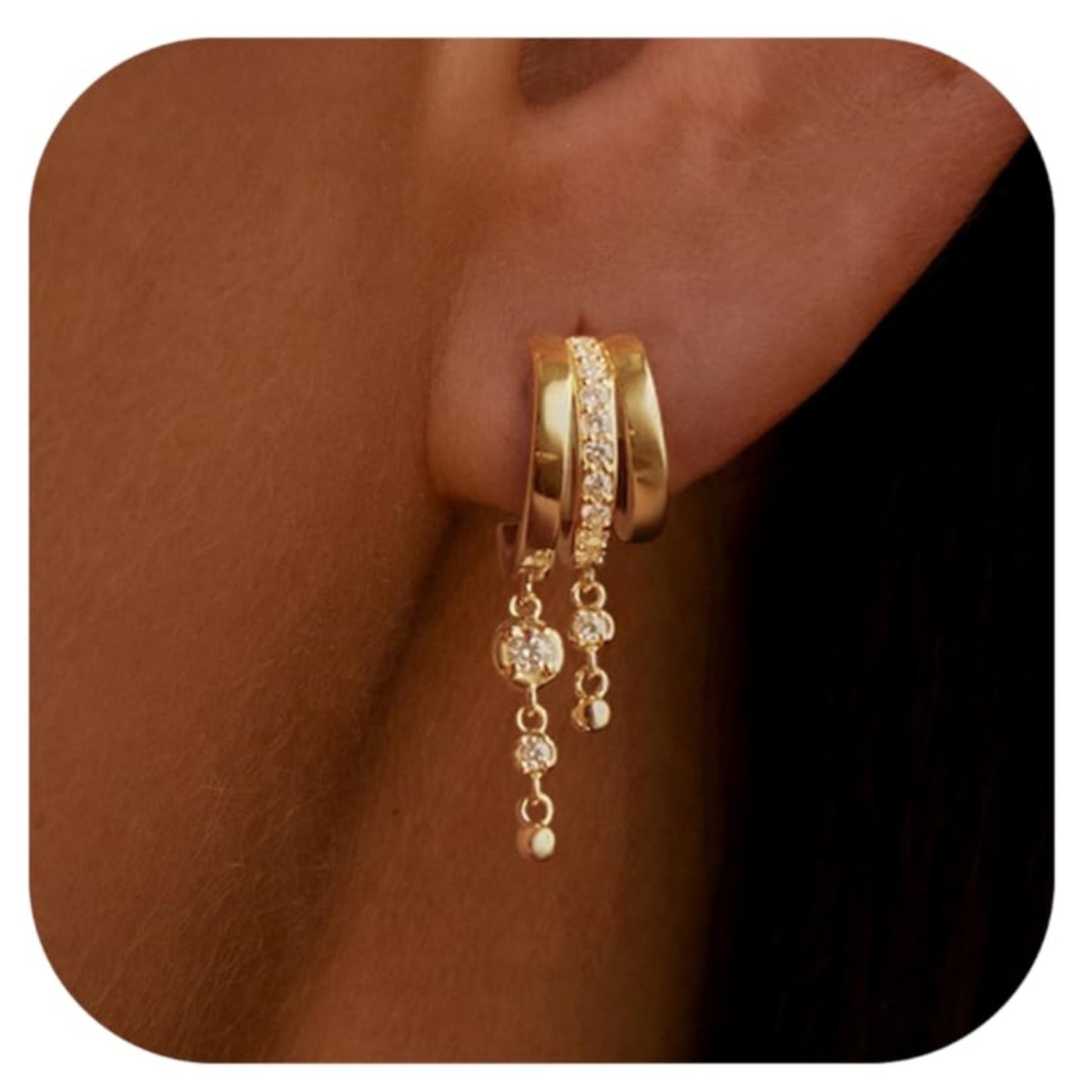 Creative Brass Gold-Plated Zircon Tassel Earrings