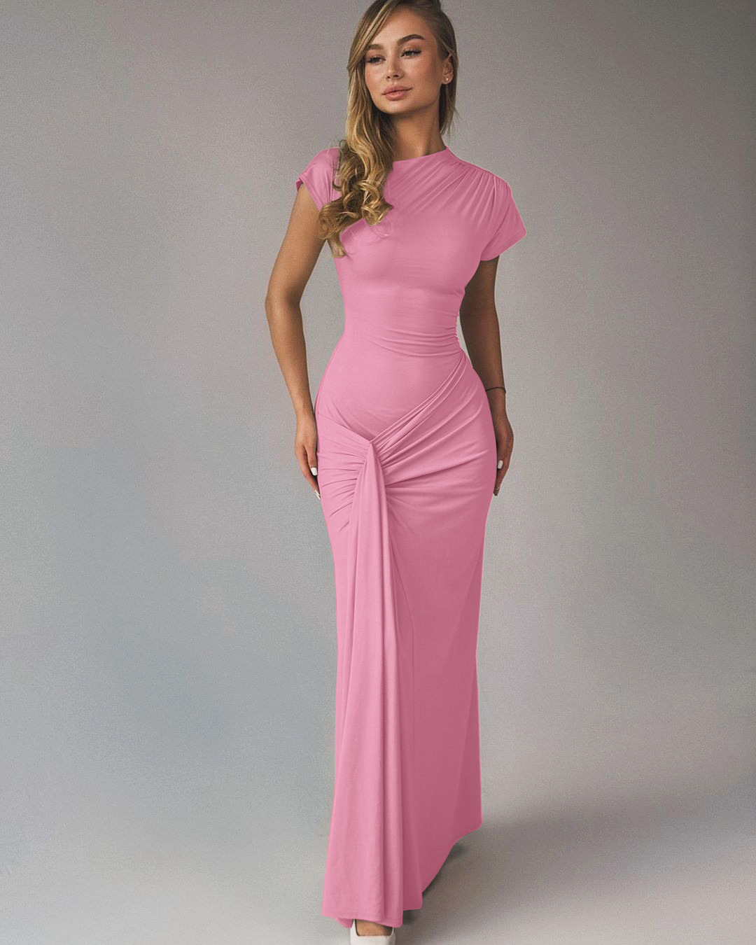 Elegant Bodycon Maxi Dress – Chic Short Sleeve Style