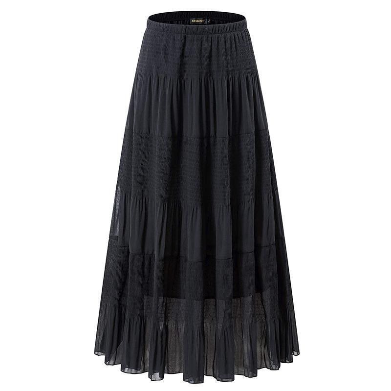 Women's Chiffon Elastic High Waist Pleated A Line Flared