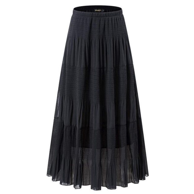 Women's Chiffon Elastic High Waist Pleated A Line Flared