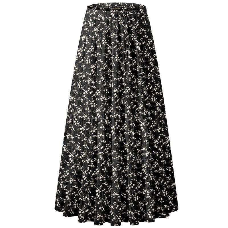 Women's Chiffon Elastic High Waist Pleated A Line Flared