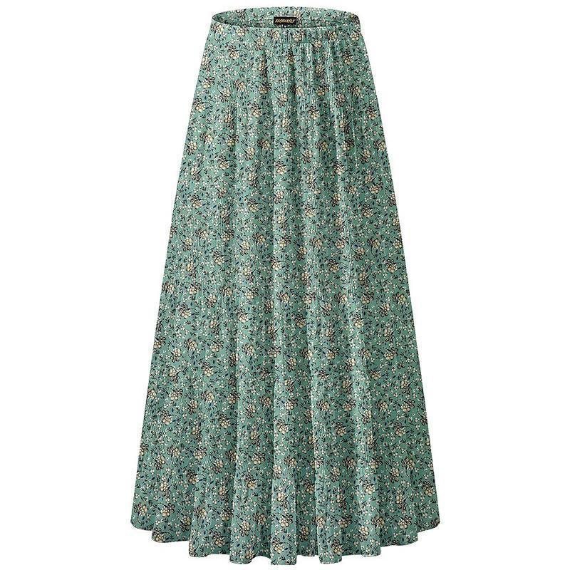 Women's Chiffon Elastic High Waist Pleated A Line Flared