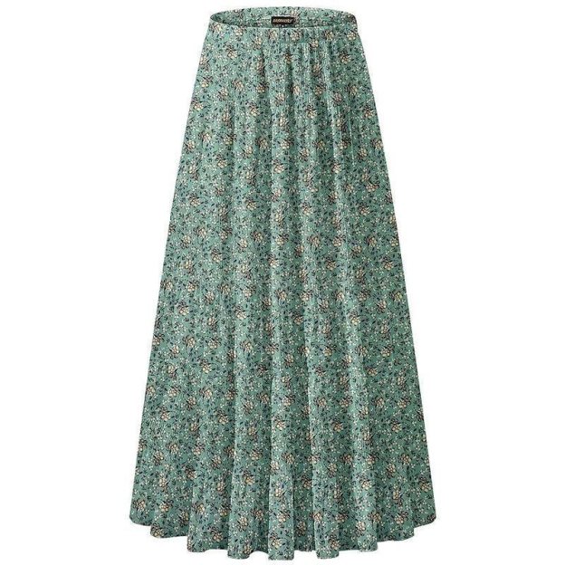 Women's Chiffon Elastic High Waist Pleated A Line Flared