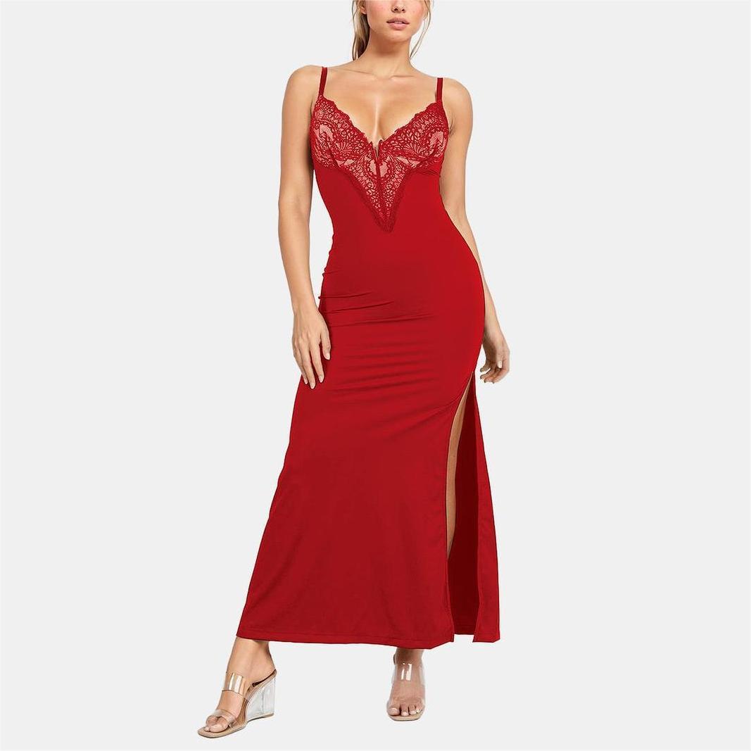 Black Lace Cami Maxi Dress with Built-in Shapewear