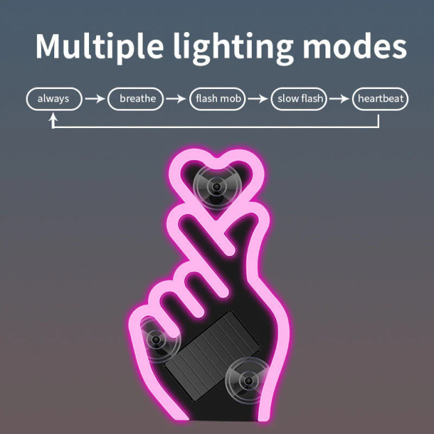Solar-Powered Finger Heart Car Window Light